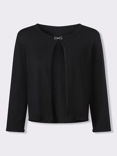 Feinstrickjacke mit Rundhals-Ausschnitt - schwarz