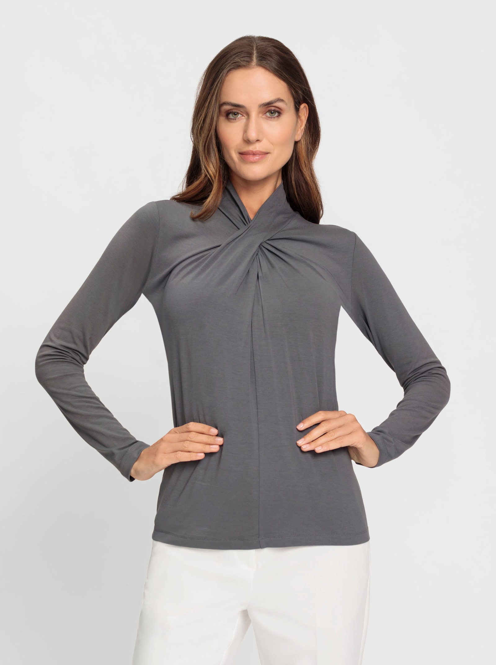 heine Langarmshirt mit drapierten Falten - anthrazit