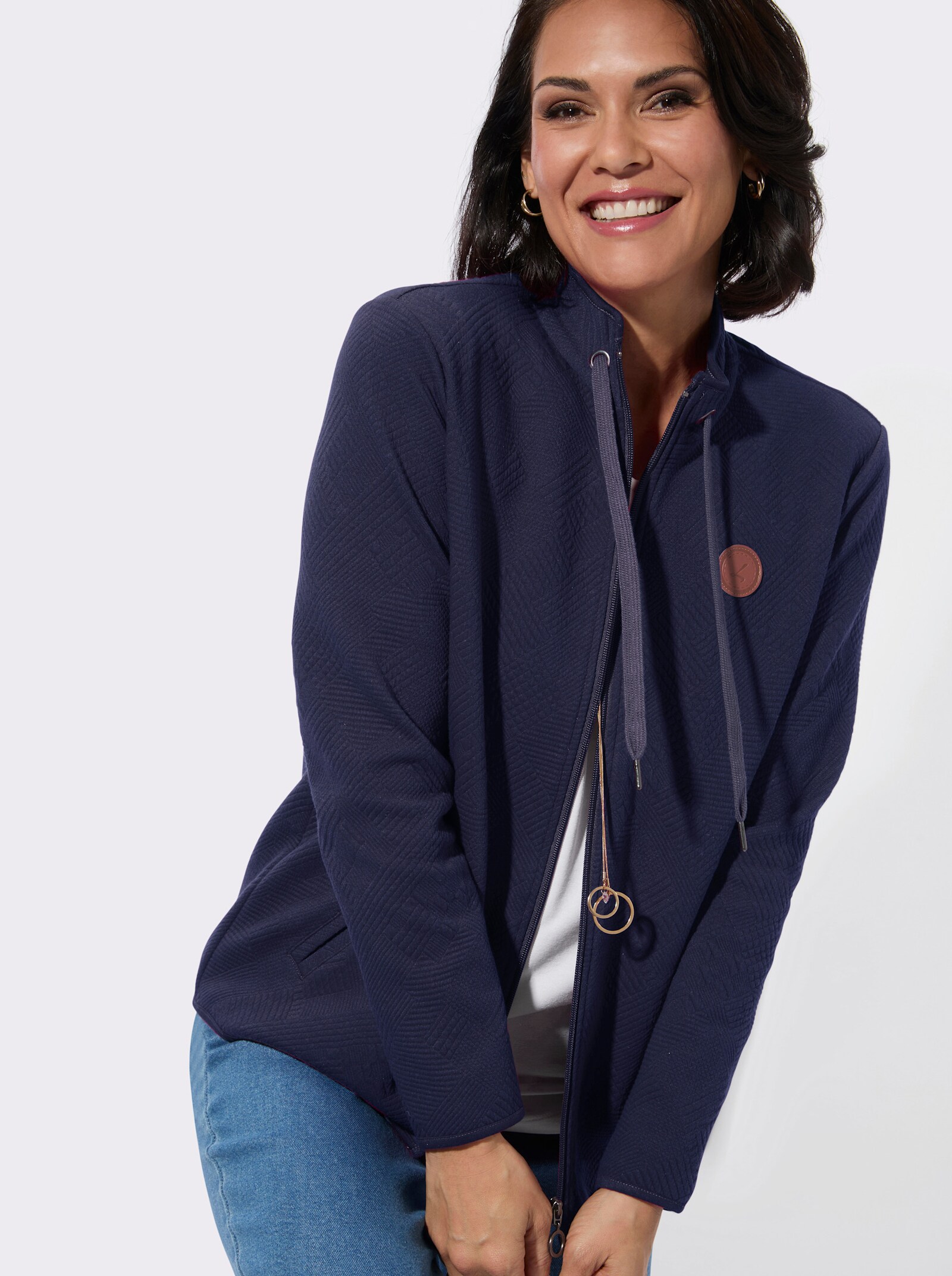 Shirtjacke im Jacquard-Mustermix - marine