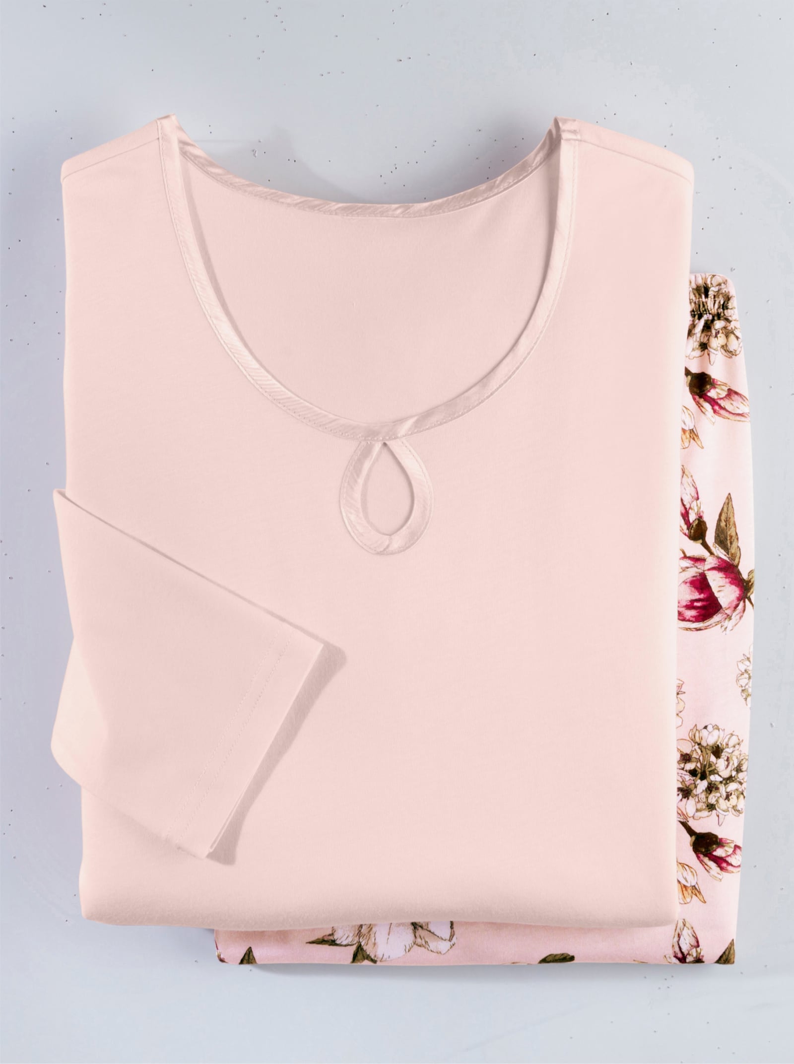 wäschepur Schlafanzug mit Tropfen-Ausschnitt - hellrosé-bedruckt