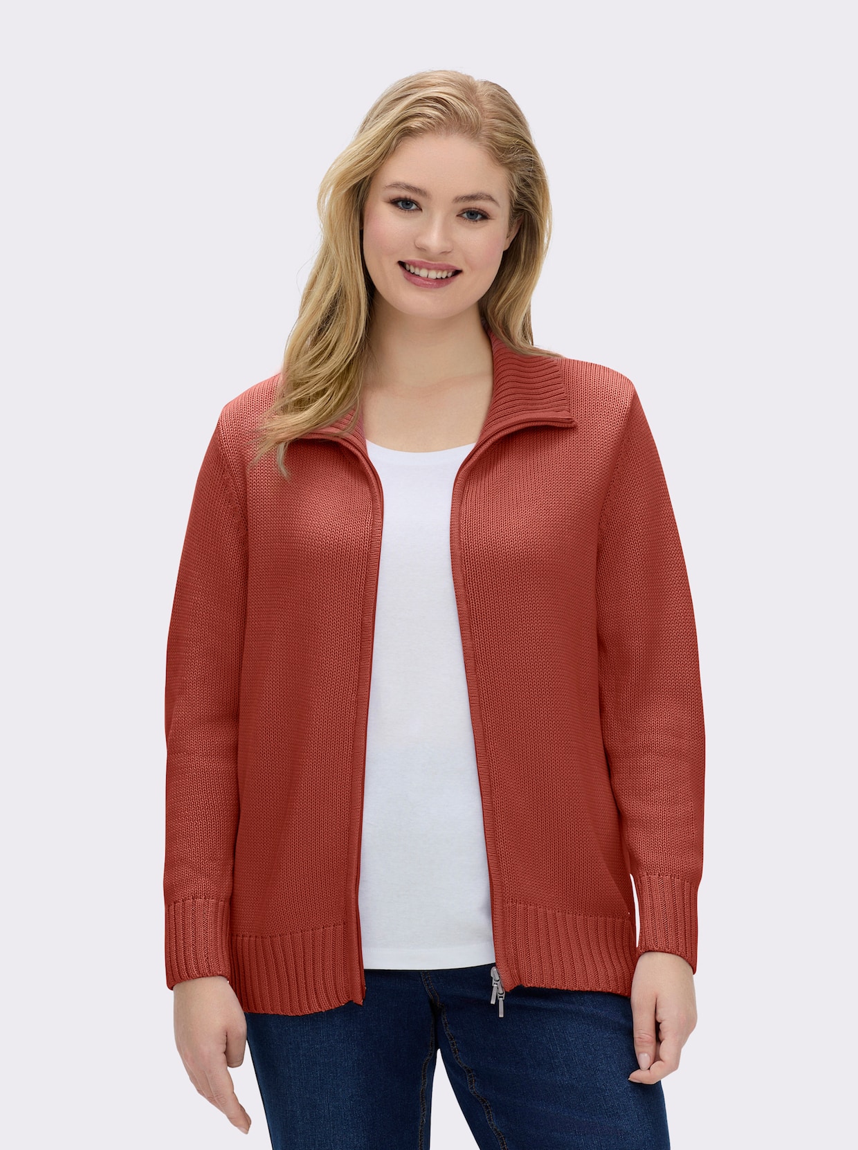 Strickjacke mit 2-Wege-Reißverschluss - rostrot