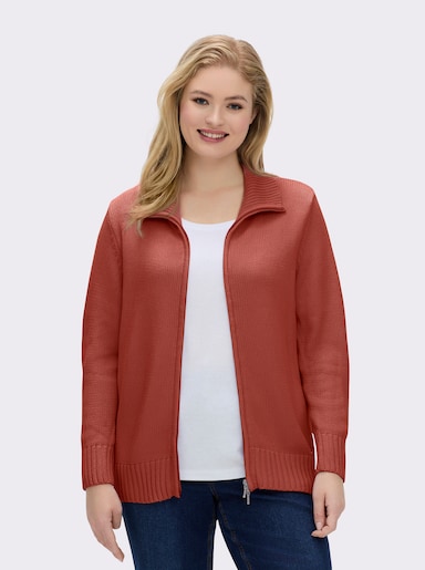 Strickjacke mit 2-Wege-Reißverschluss - rostrot