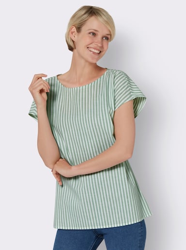 Baumwollbluse mit garngefärbten Streifen - eucalyptus-gestreift