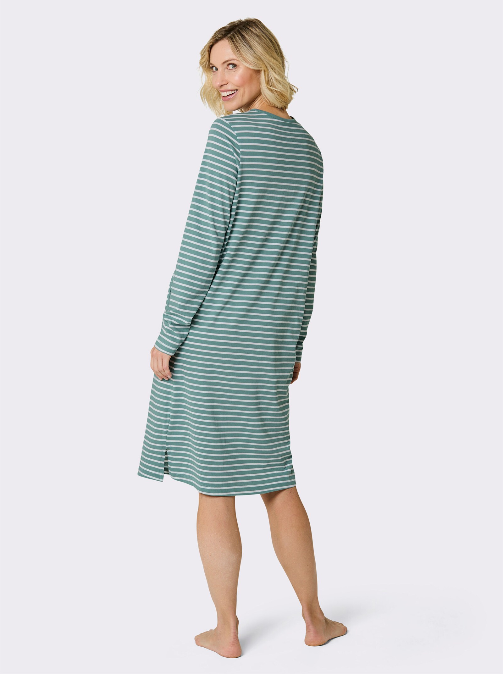 wäschepur Sleepshirt mit 2 Taschen - salbei-weiß-geringelt