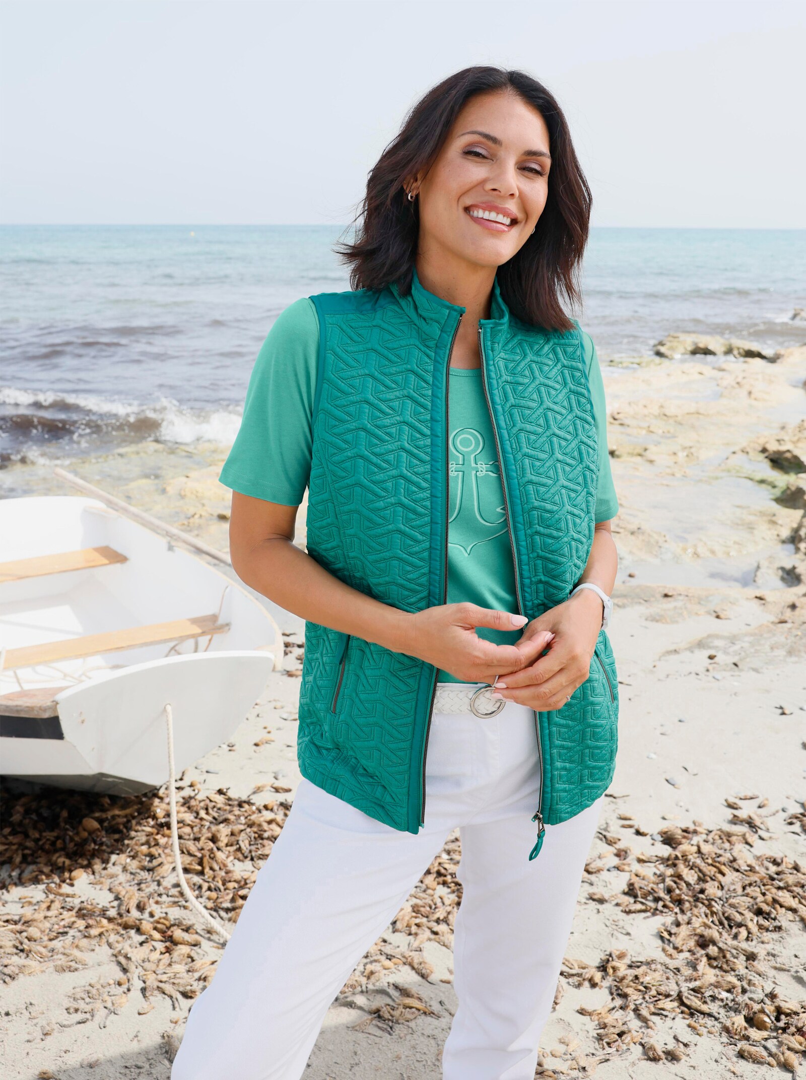 Jerseyweste mit Jacquardmuster - smaragd