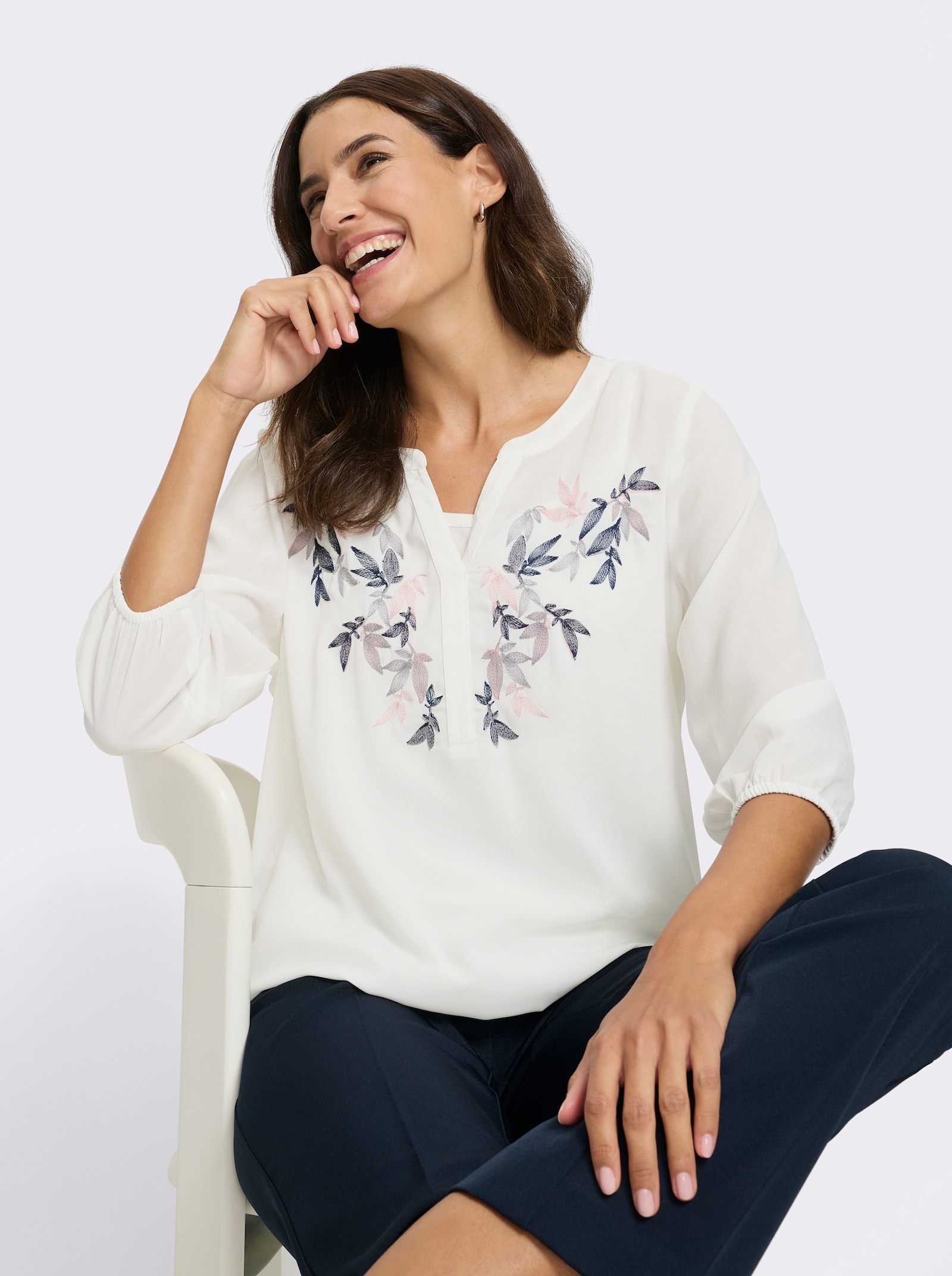 Schlupf-Bluse mit einknöpfbarem Top - ecru
