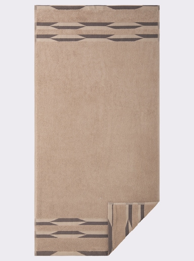 wäschepur Handdoek met 2-kleurige sierrand - beige