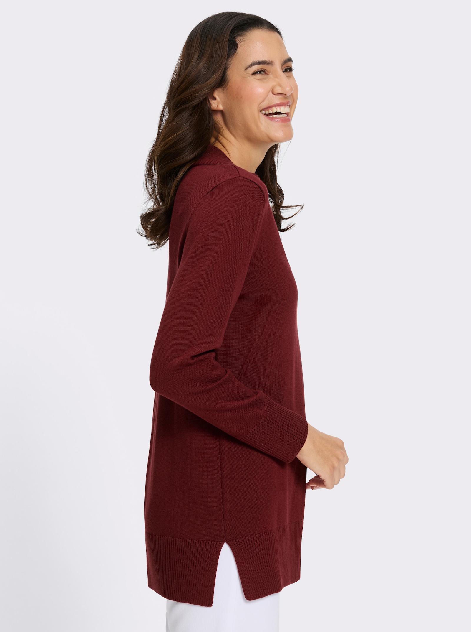 Longpullover mit V-Ausschnitt - dunkelrot