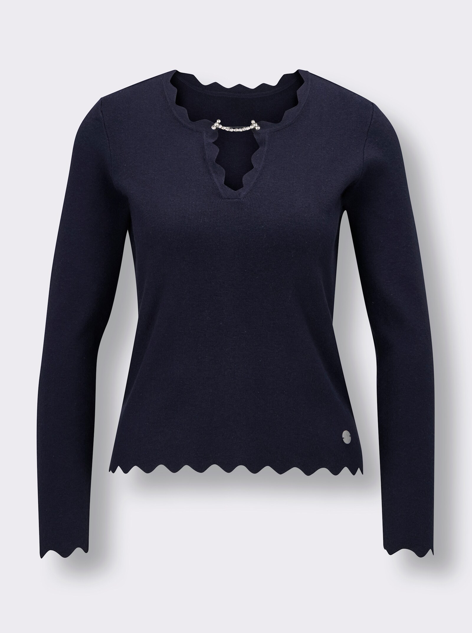 CREATION L PREMIUM Langarm-Pullover mit abnehmbarer Spange - marine