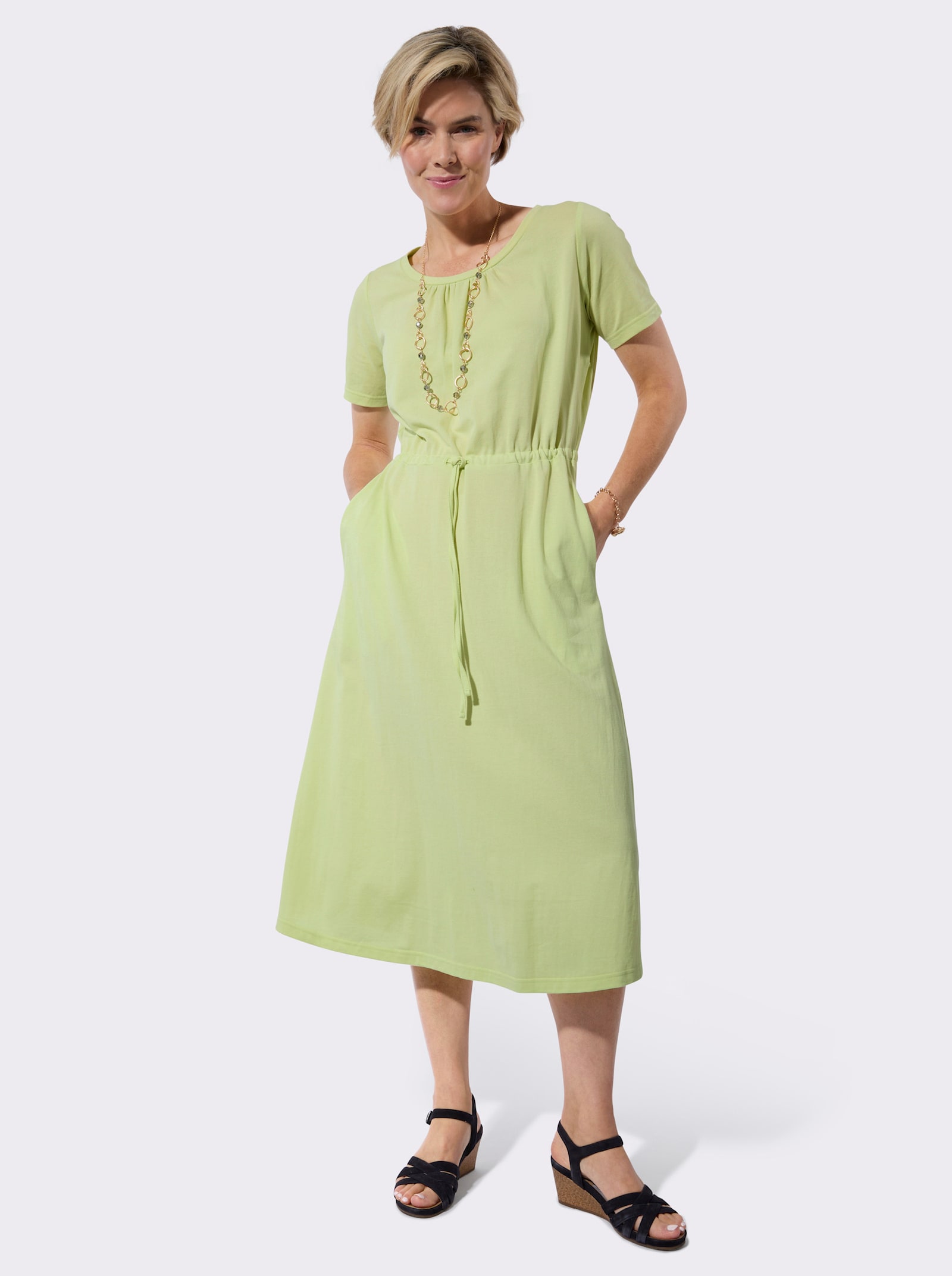 Zomerjurk met gerimpelde hals - pistache