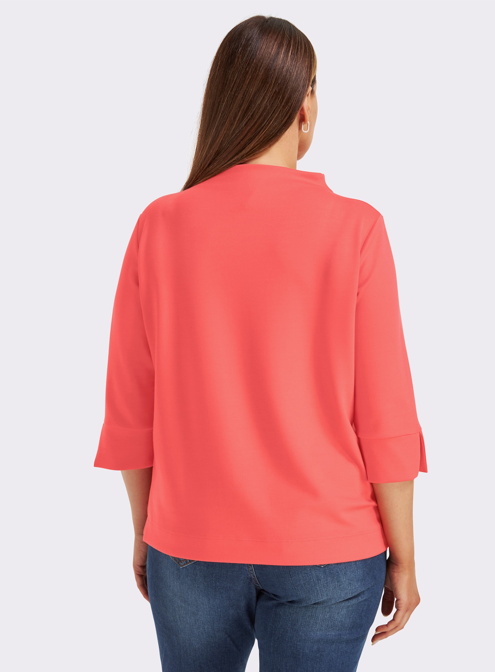 Stehkragenshirt mit 3/4-Ärmeln - koralle