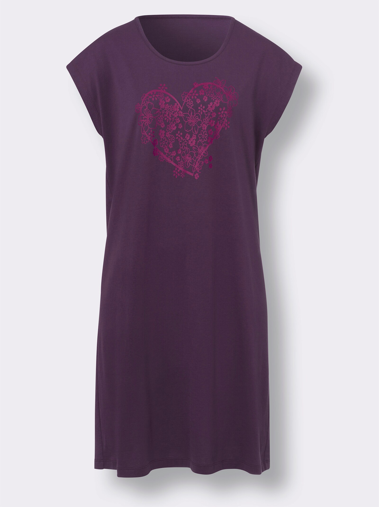Nachthemd met op dessin geplaatst hartmotief - druif