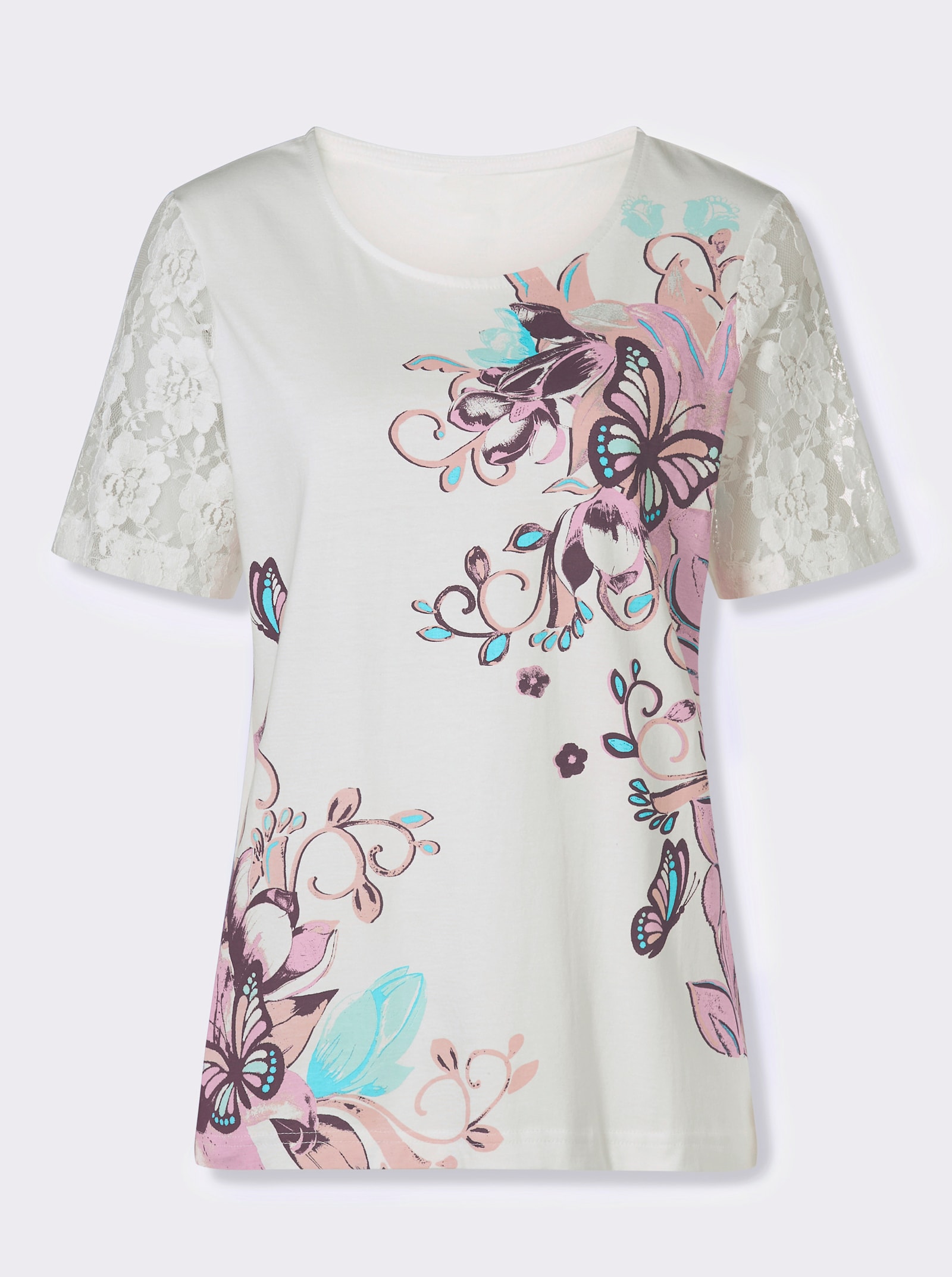 Spetströja med placerat tryck - ecru-gammalrosa, med tryck