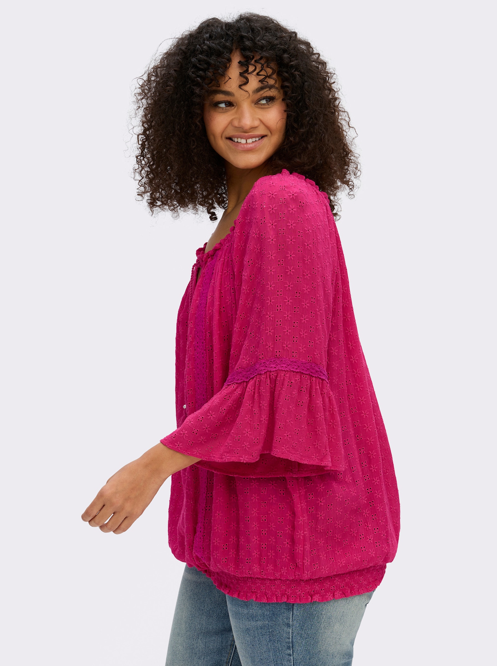 sheego by Joe Browns Tunika aus Lochstickerei - pink