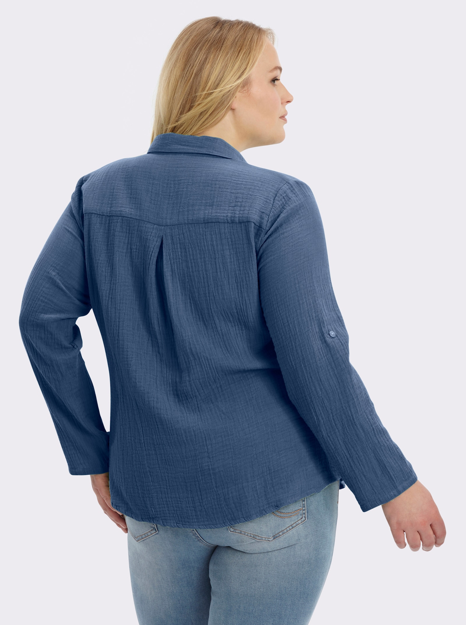 Hemdbluse mit Reverskragen - jeansblau