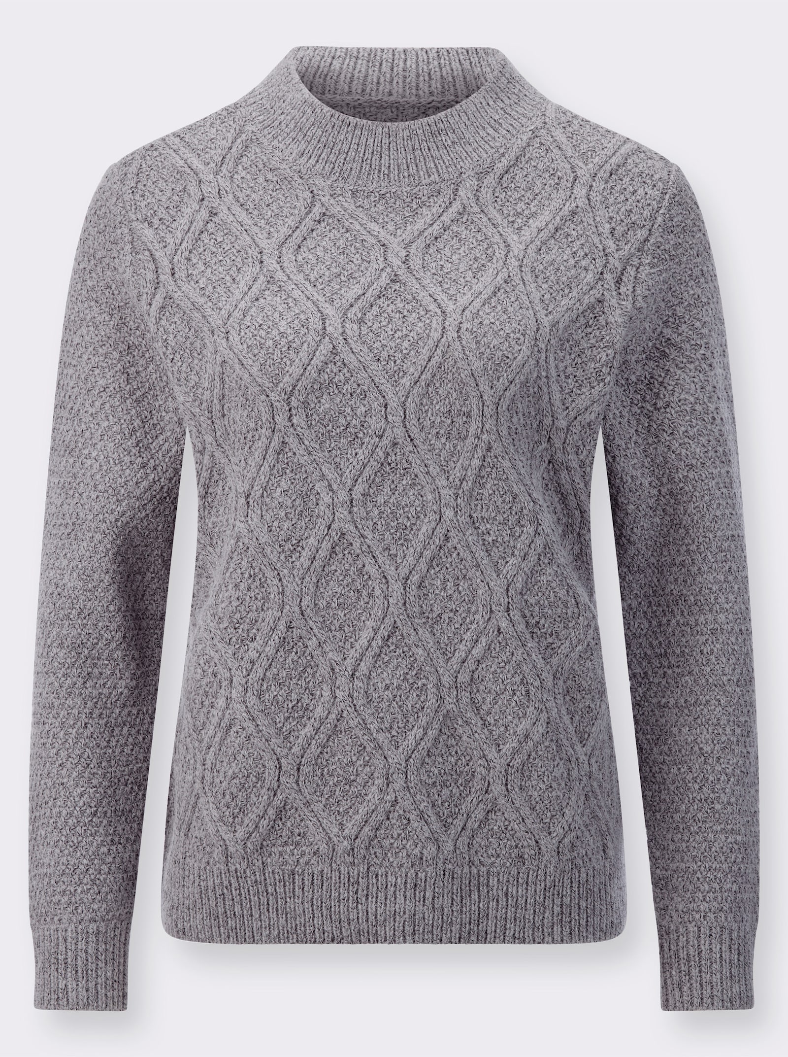 Stehkragenpullover aus Flauschgarn - steingrau-meliert