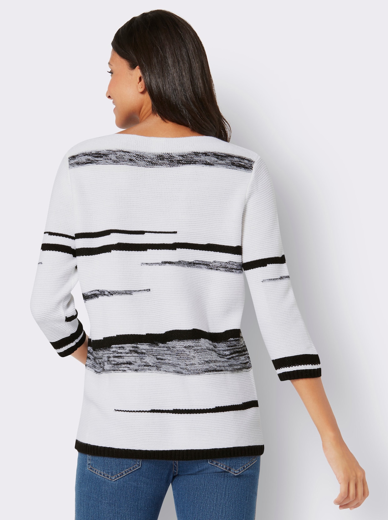 Pullover met 3/4-mouwen - wit/zwart gedessineerd