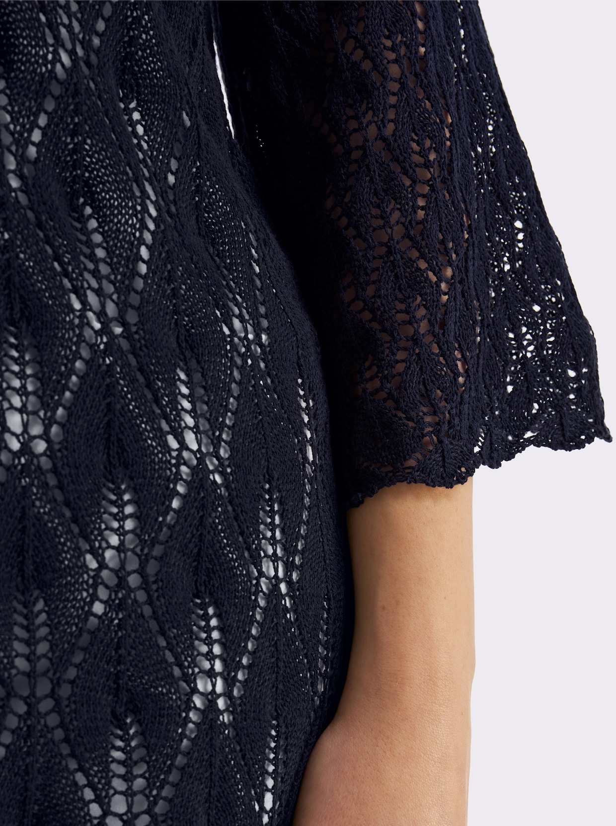 sheego Ajourpullover mit 3/4-Trompetenärmeln - tiefblau