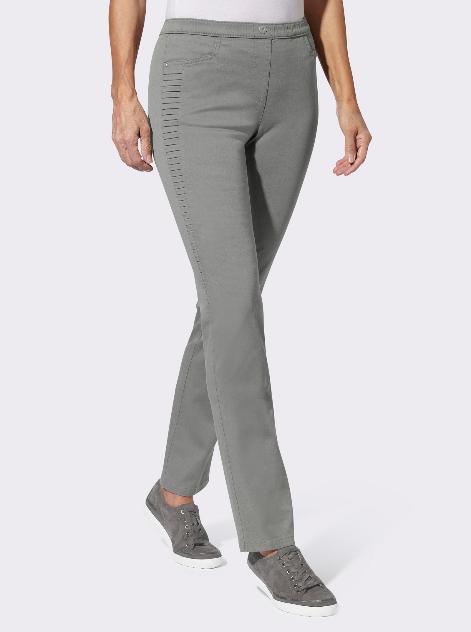 Comfortjeans met inzet opzij - steengrijs