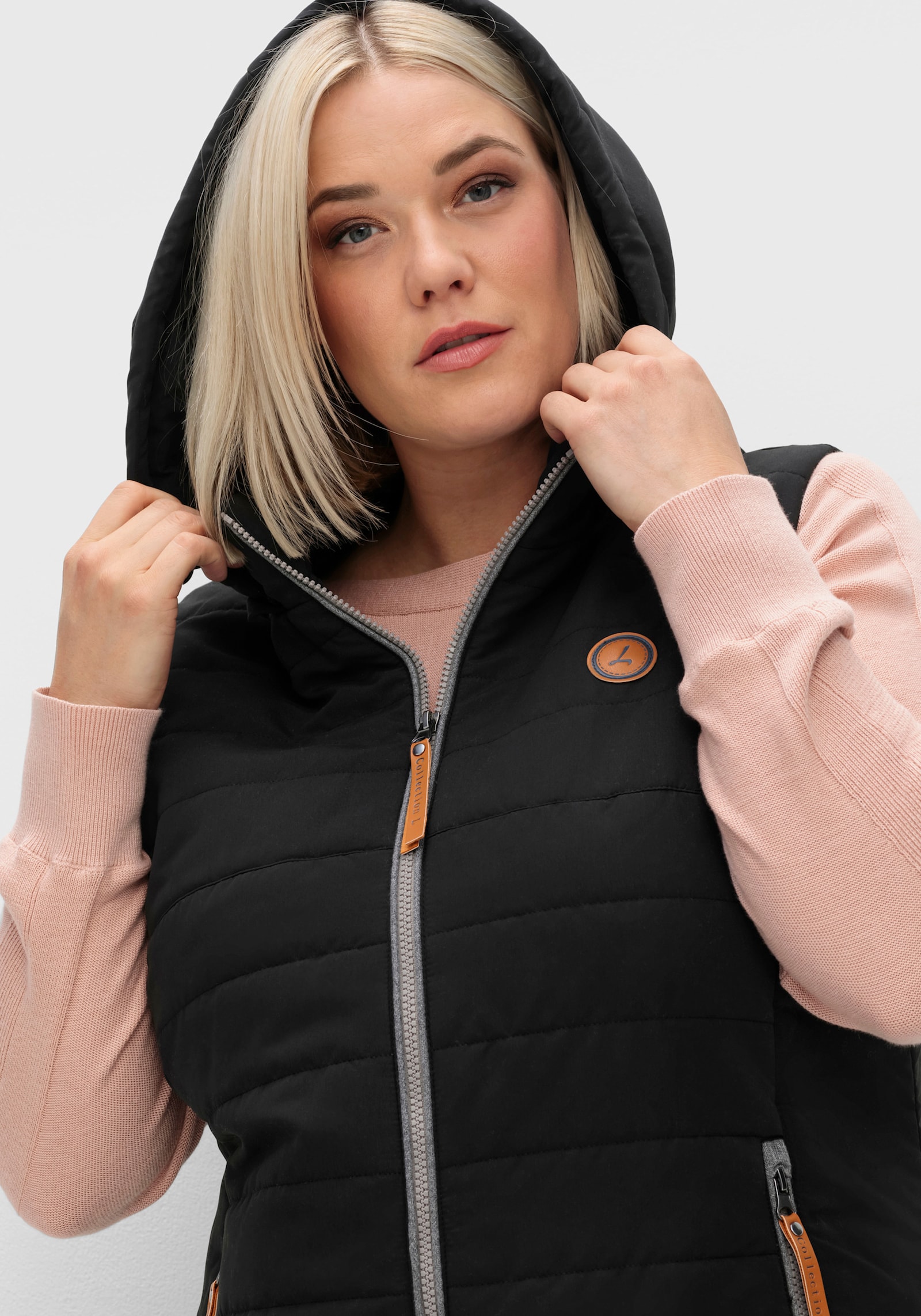 Longweste mit abnehmbarer Kapuze - schwarz