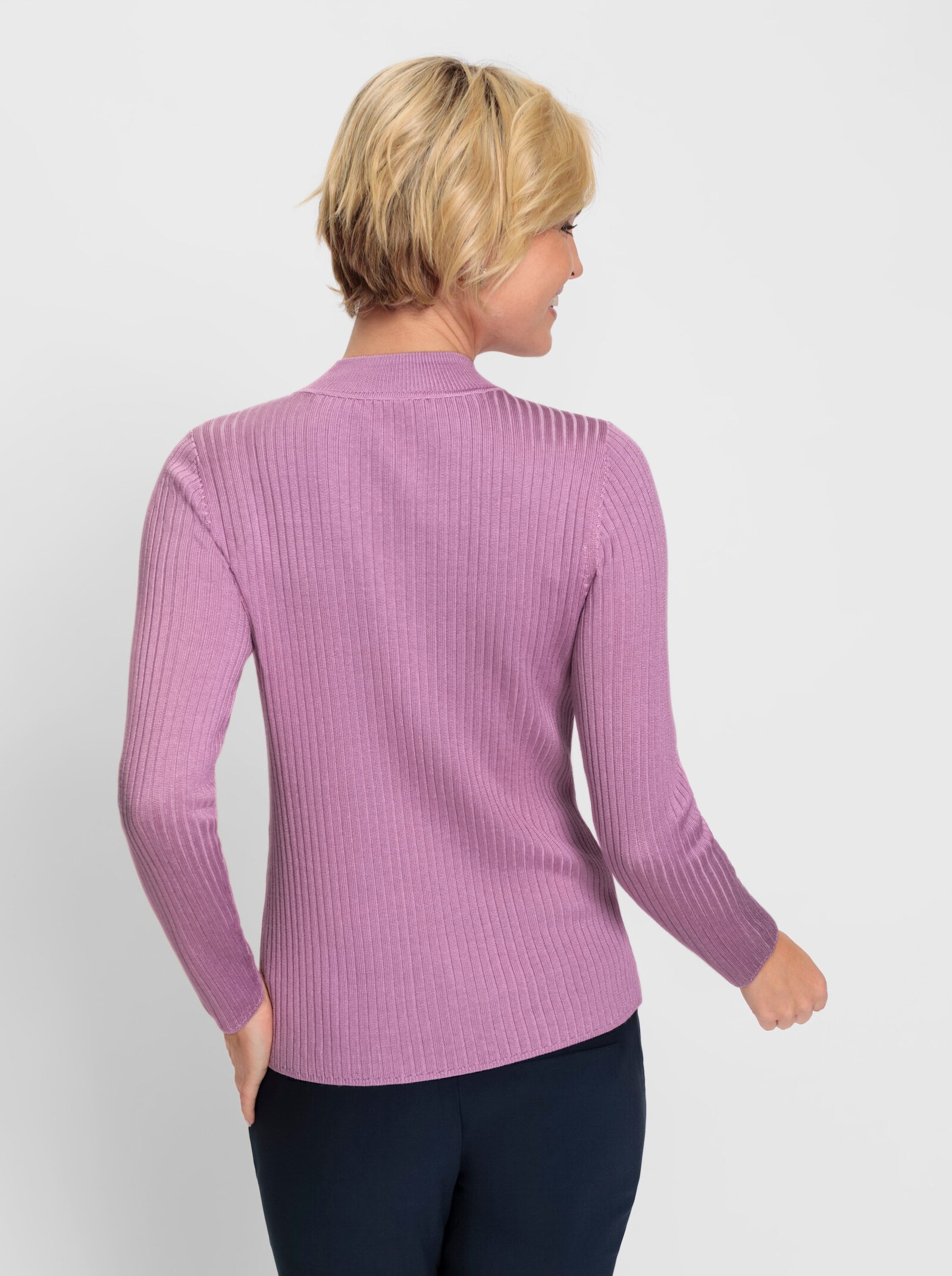 Stehkragenpullover mit Rippabschlüssen - orchidee