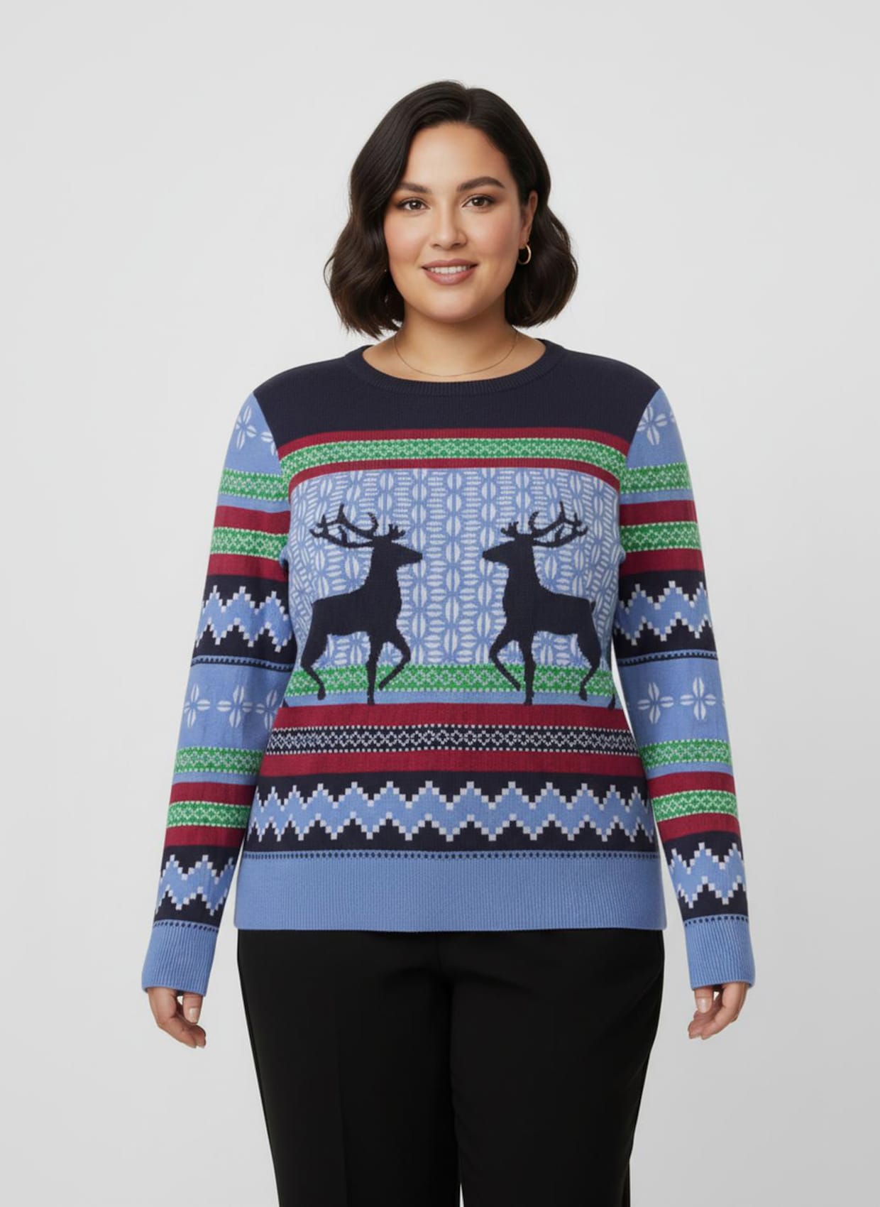 Jacquard-Pullover in Norweger-Optik - marine-himmelblau-gemustert