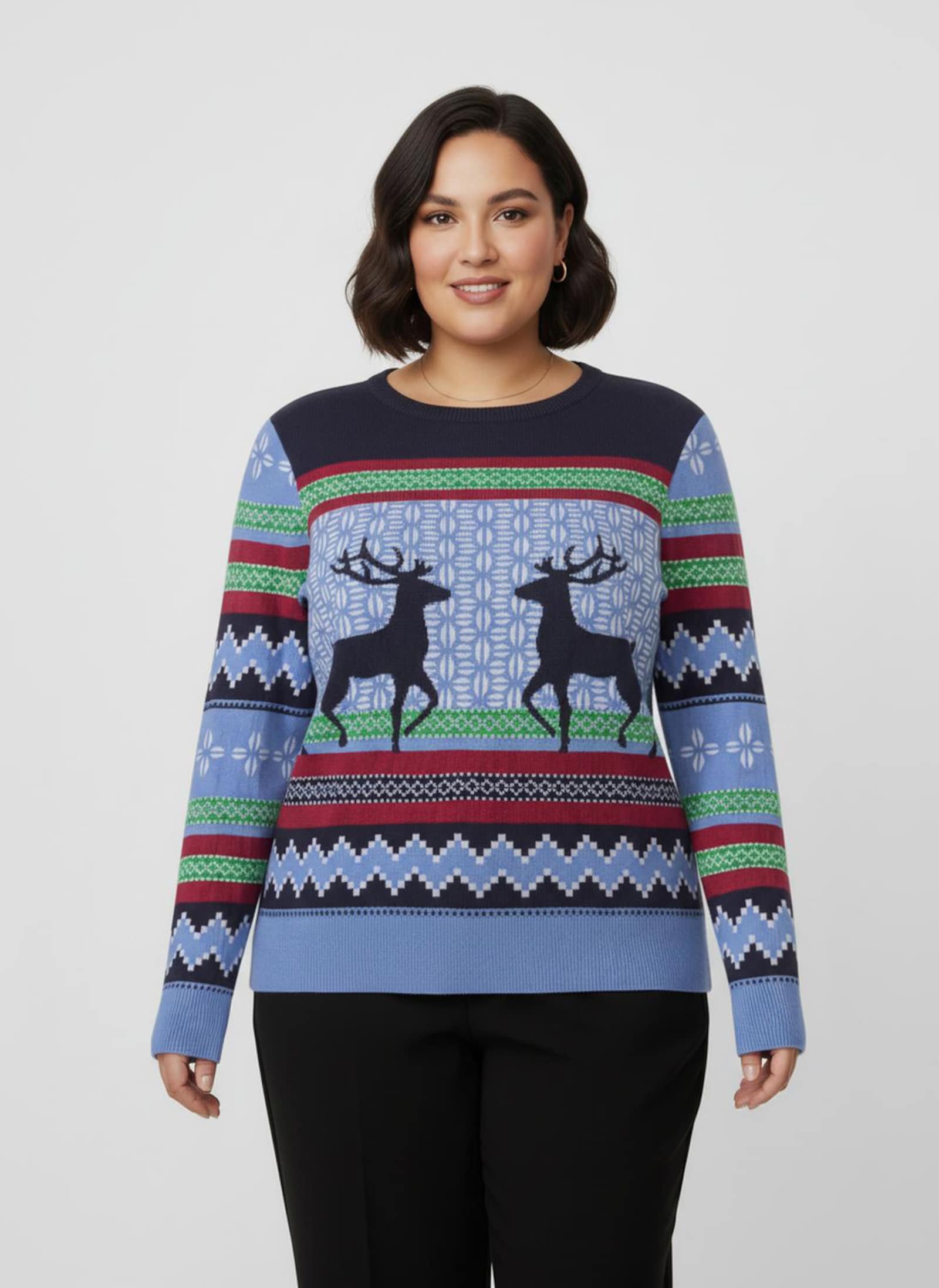 Jacquard-Pullover in Norweger-Optik - marine-himmelblau-gemustert