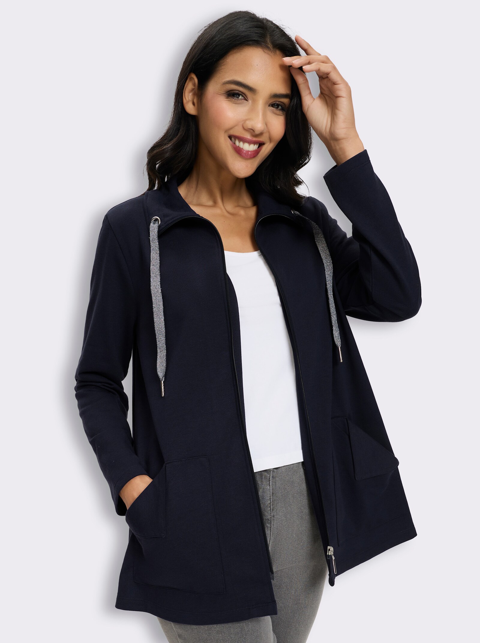 Sweatjacke mit zwei Taschen - marine