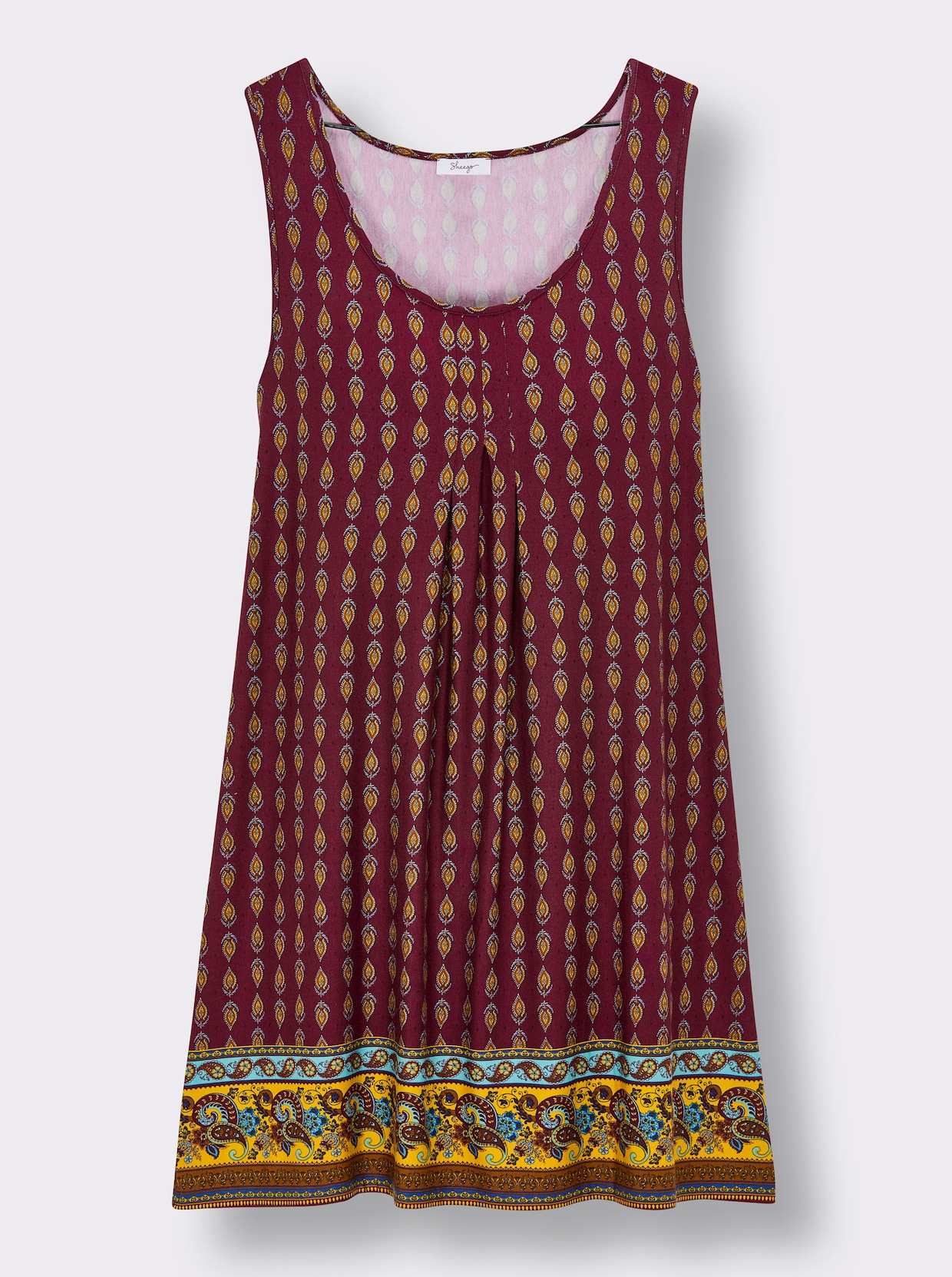 sheego Druckkleid mit Biesen - bordeaux-burgund-bedruckt