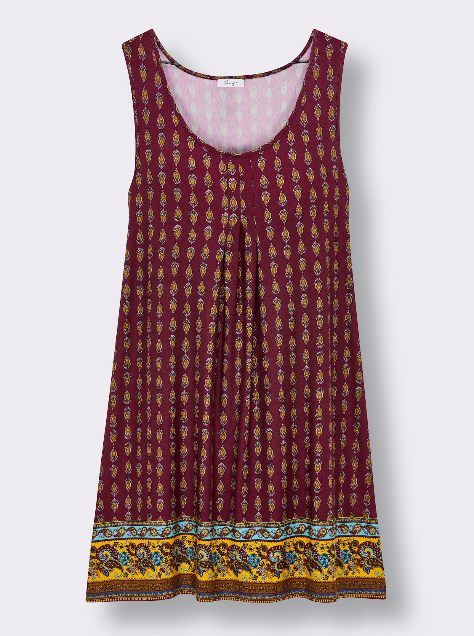 sheego Druckkleid mit Biesen - bordeaux-burgund-bedruckt