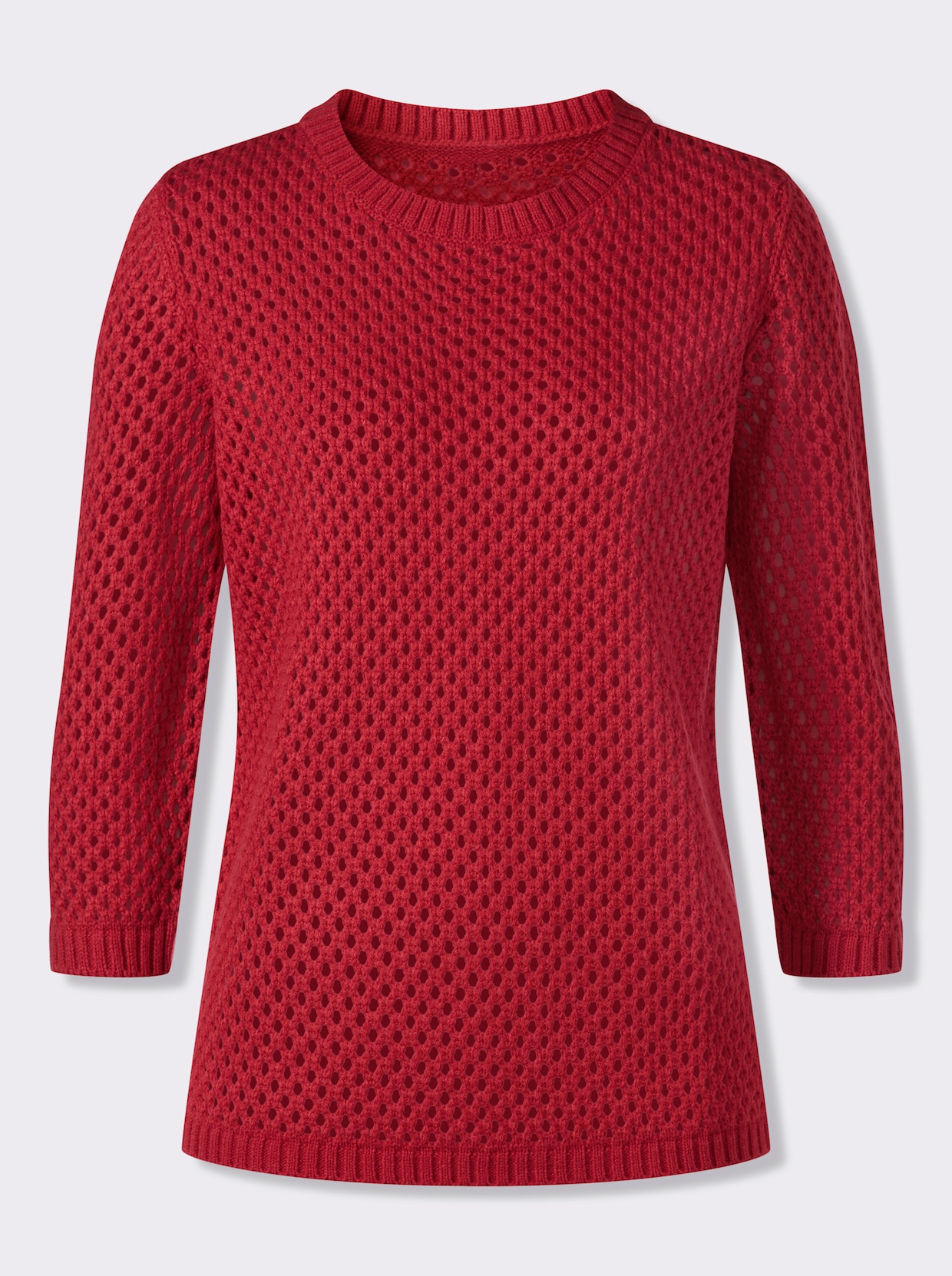 Ajourpullover mit gerippten Bündchen - erdbeere