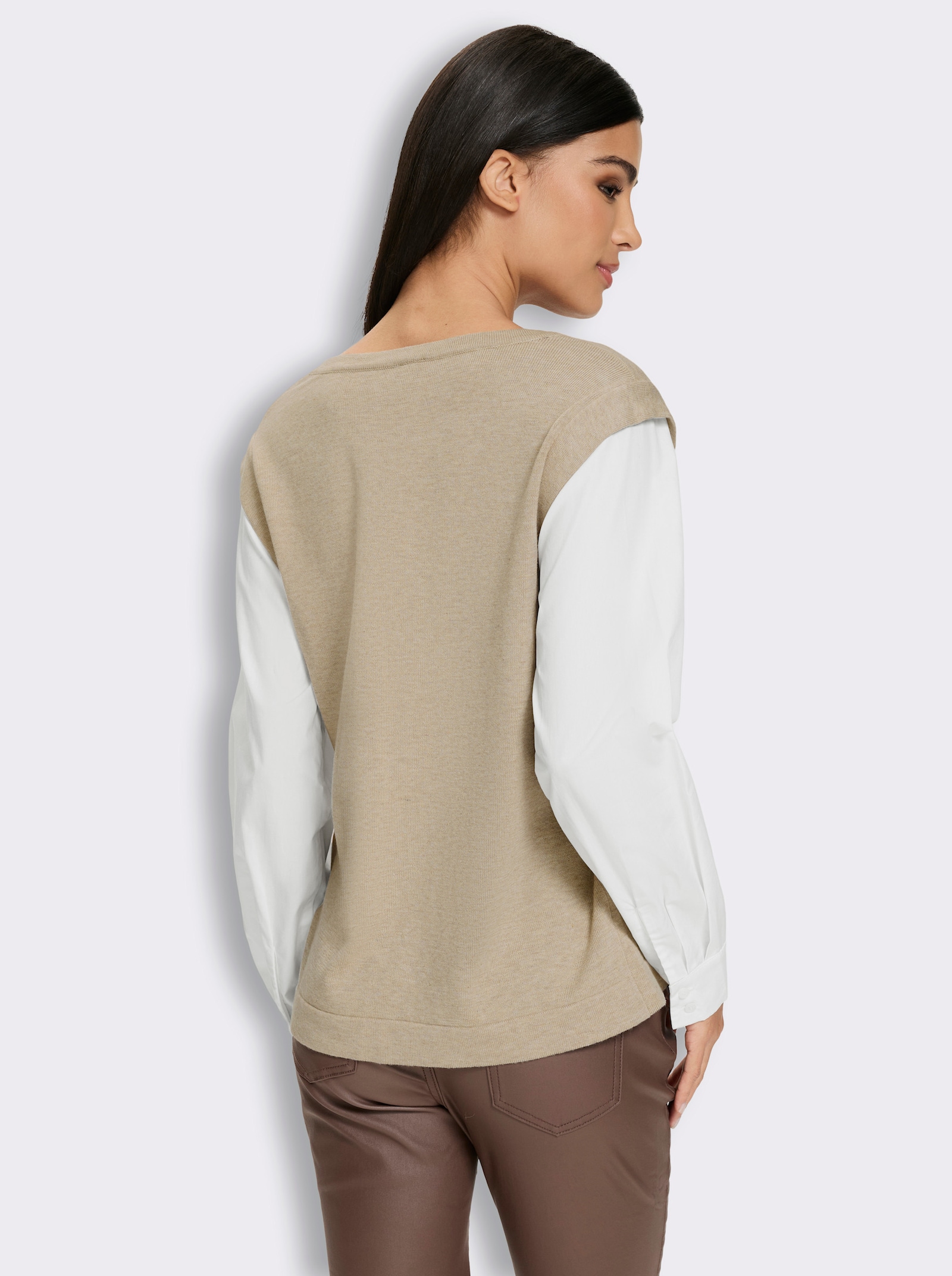 heine Langarm-Pullover mit Logo-Stickerei - beige-ecru-meliert