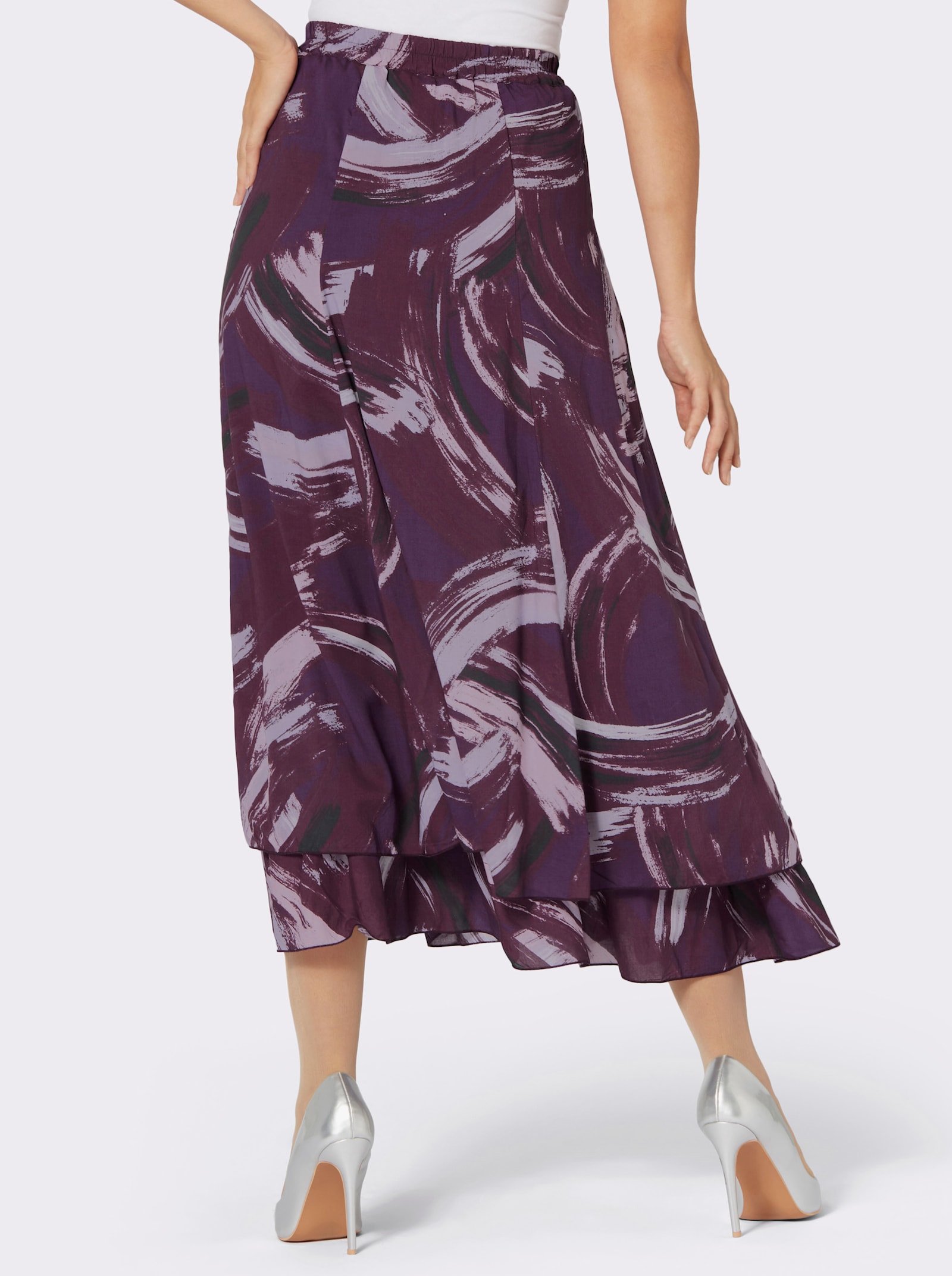 A-Linien-Rock in seidig-mattem Glanz - traube-flieder-bedruckt