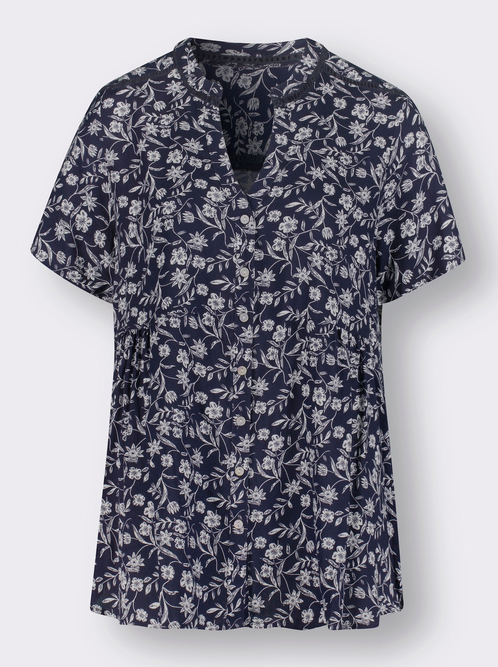 Blouse met print en zijsplitten - marine/ecru geprint