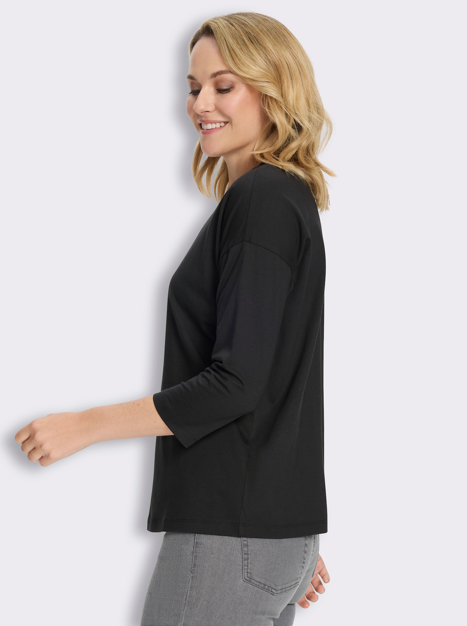 3/4-Arm-Shirt in Baumwoll-Qualität - schwarz