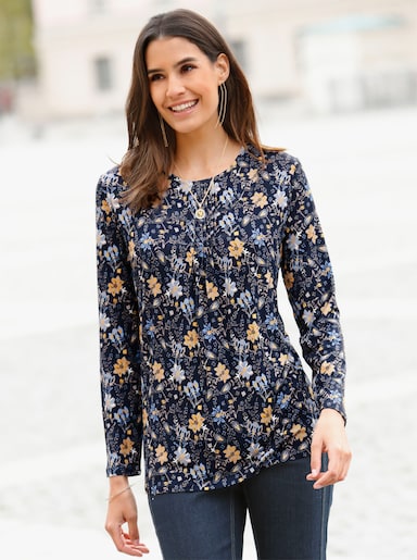 Print-Shirt - marine-ocker-bedruckt