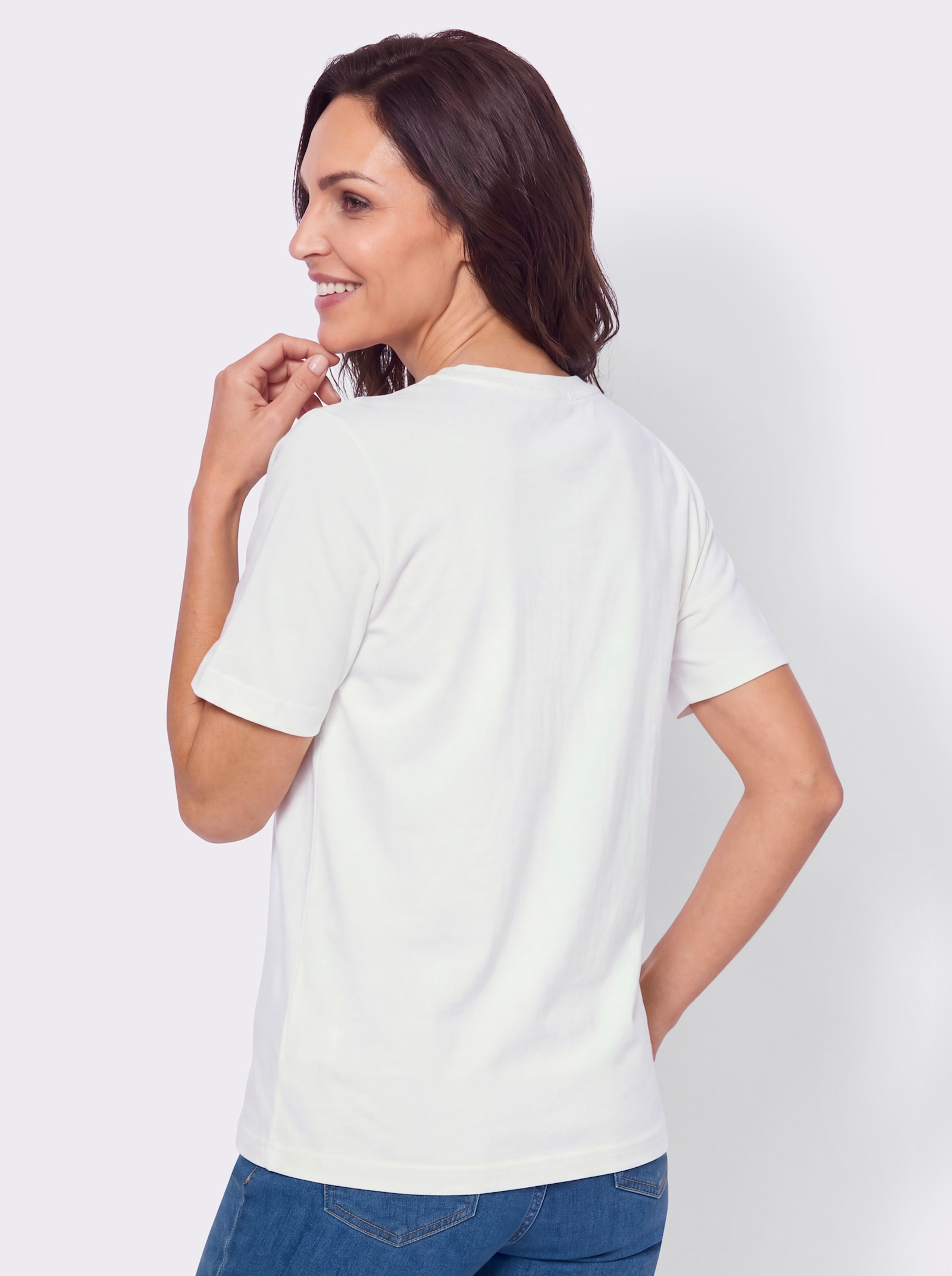 Rundhalsshirt mit Kordelstickerei - ecru