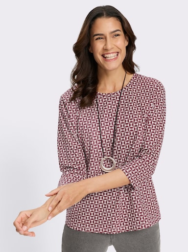 Print-Shirt mit grafischem Dessin - bordeaux-ecru-bedruckt