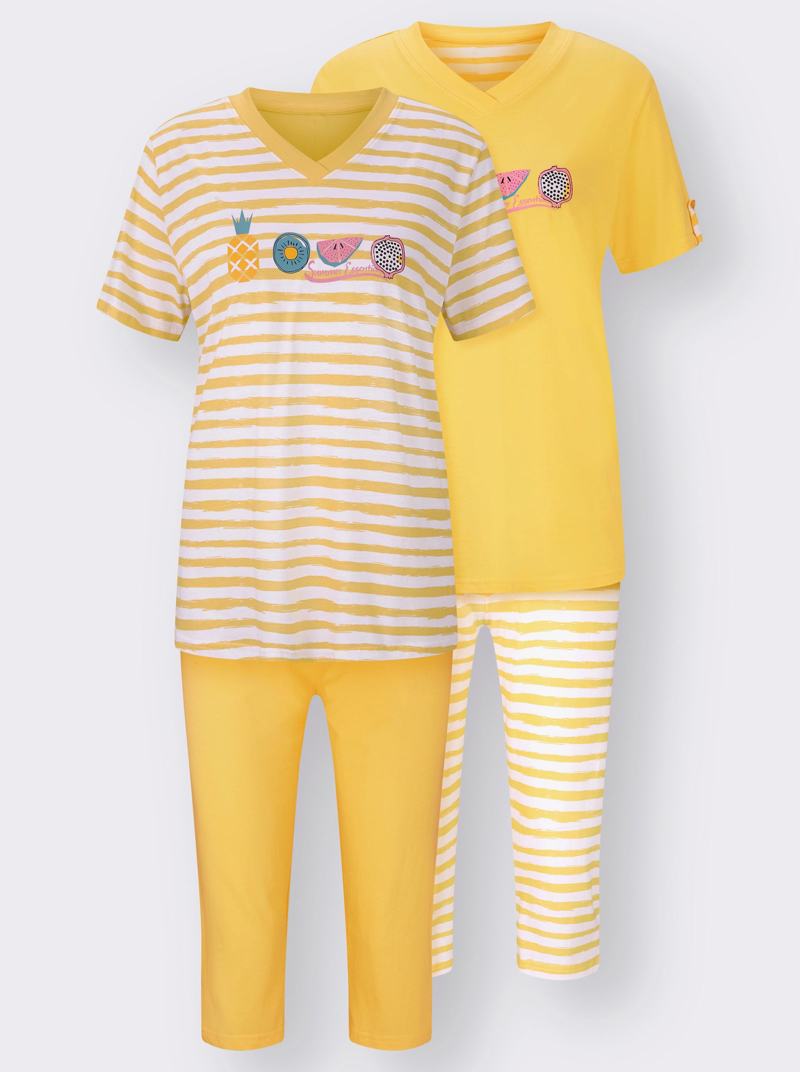 Comtessa Capri-pyjama’s van single-jersey - geel + geel gestreept