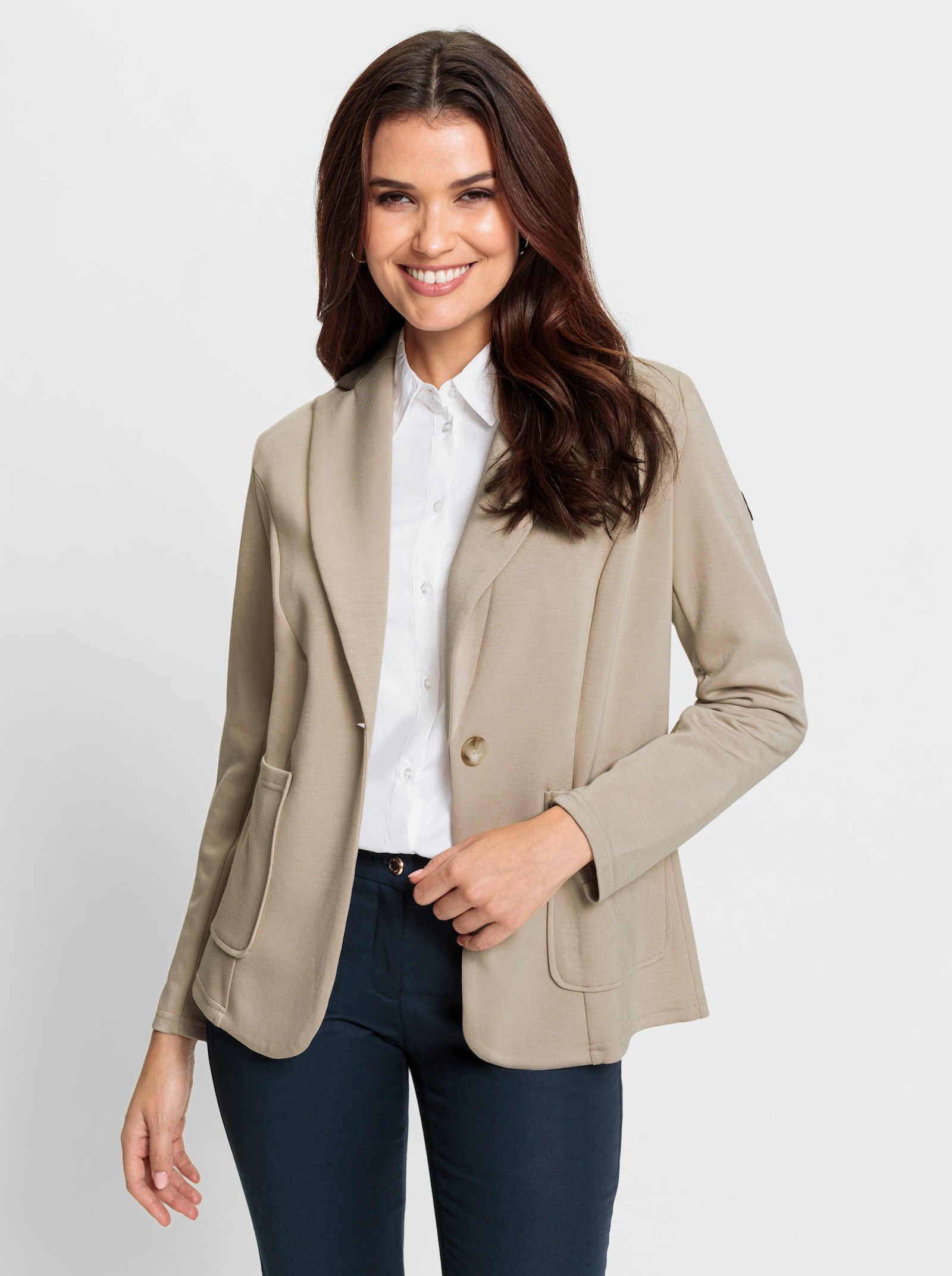 Sweatblazer mit flachen Schulterpolstern - beige