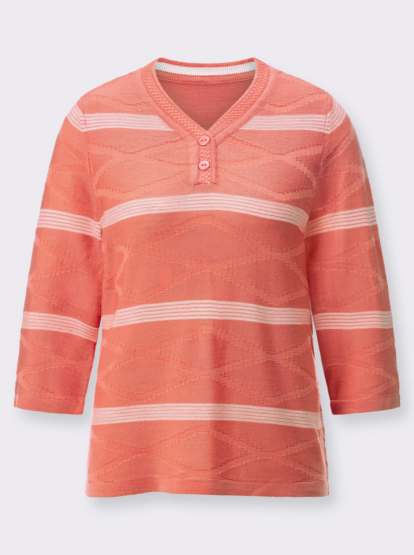 Feinstrickpullover in Linksstrick-Optik - grapefruit-ecru-gemustert