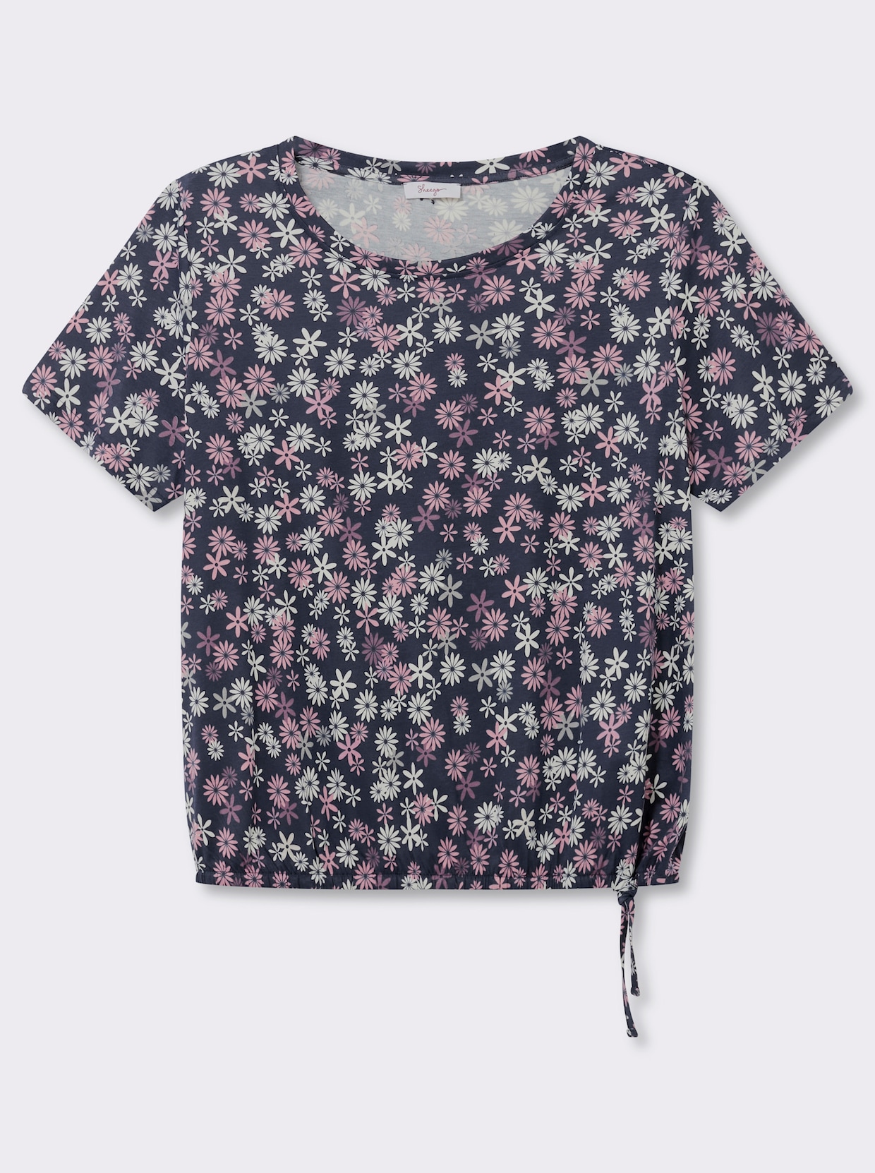 sheego T-shirt imprimé avec coulisse à l'ourlet - bleu foncé-couleur ivoire imprimé