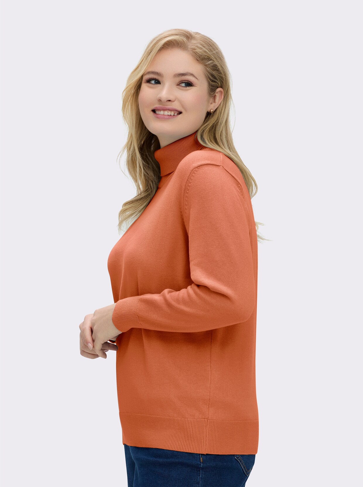 Rollkragenpullover aus reiner Baumwolle - terrakotta