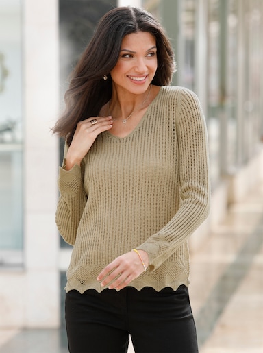 Ajourpullover - beige-goldfarben-gemustert