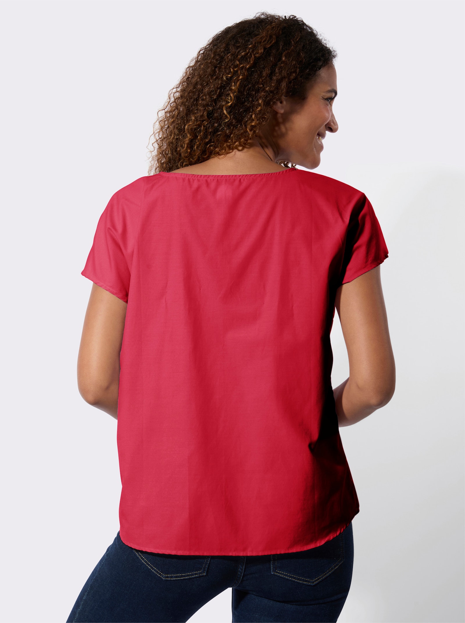 Baumwollbluse mit überschnittenen Schultern - rot