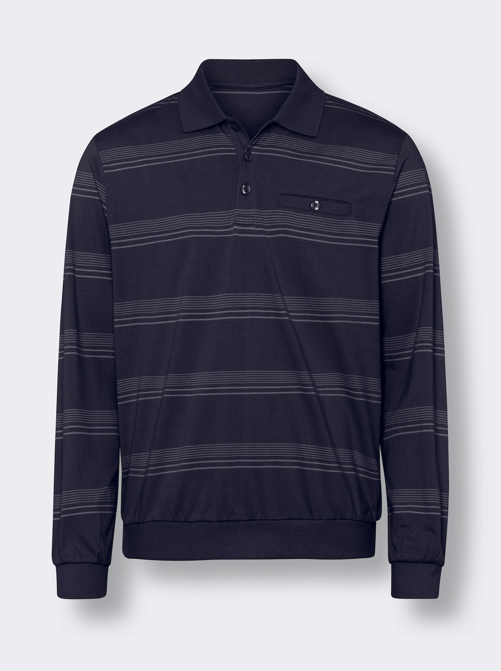 Sweatshirt met polokraag - marine/lichtgrijs gestreept