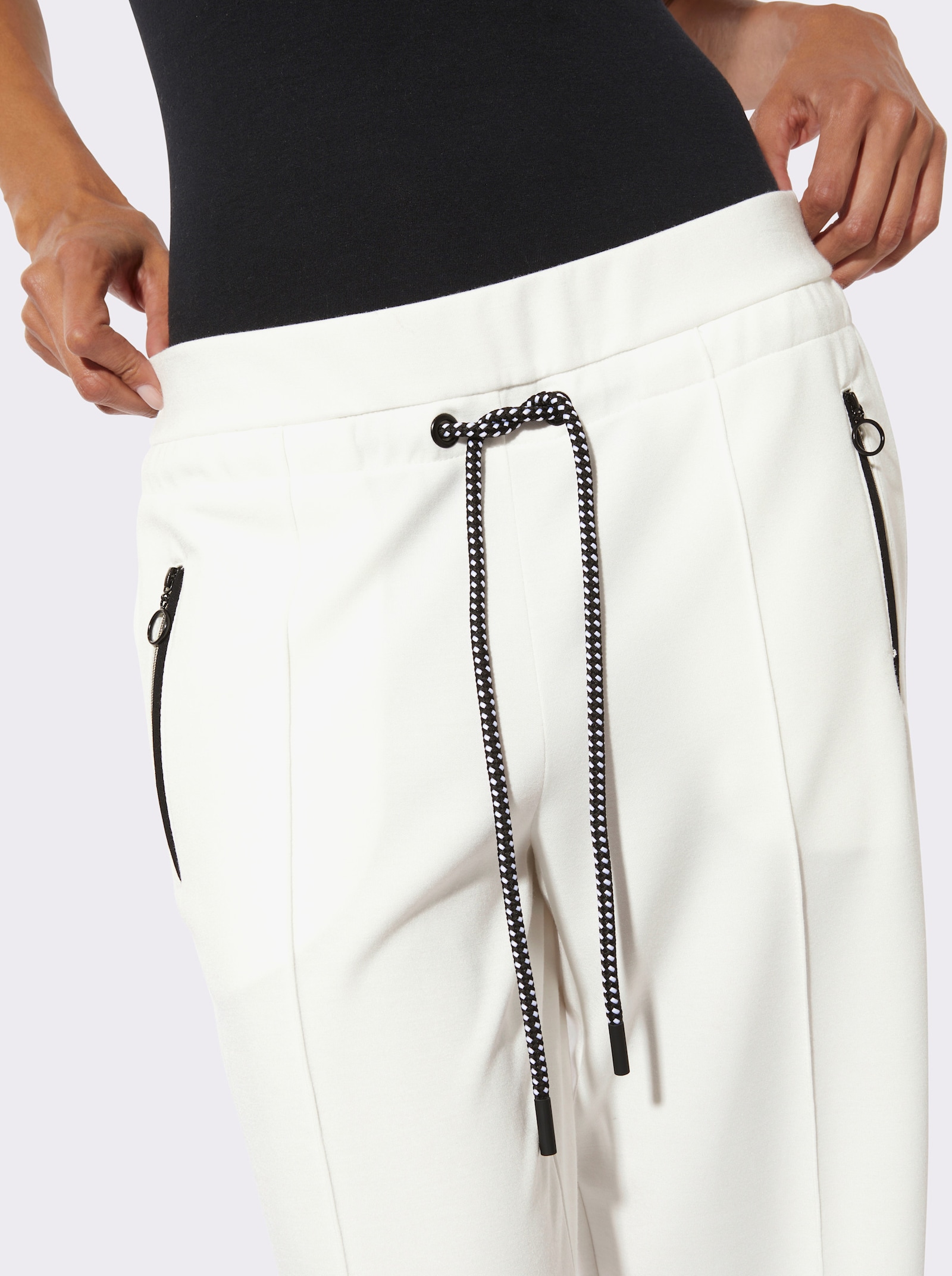 Jerseyhose mit Reißverschluss-Taschen - ecru-schwarz