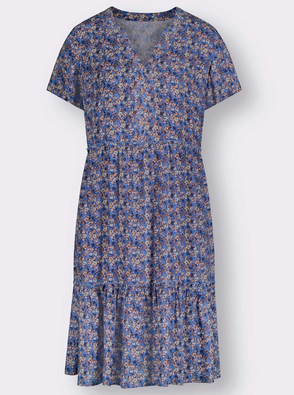 Gelaagde jurk - middenblauw/rozenhout bedrukt