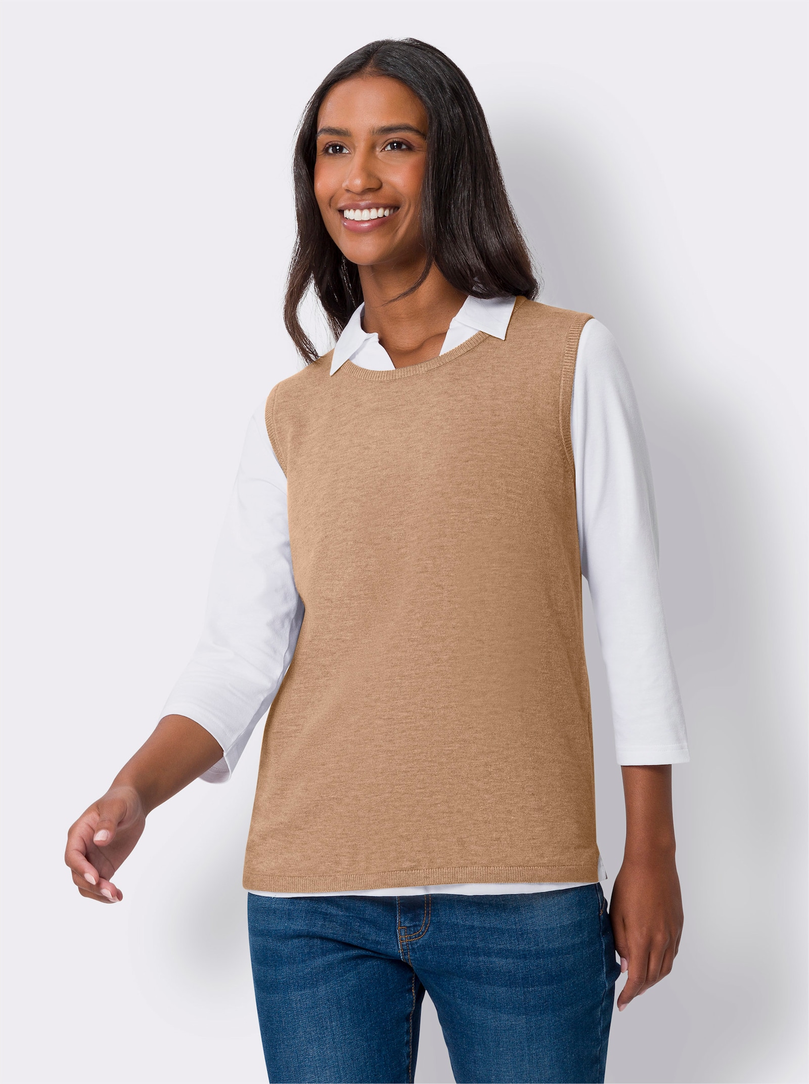 heine Slip-over met zijsplitten - camel