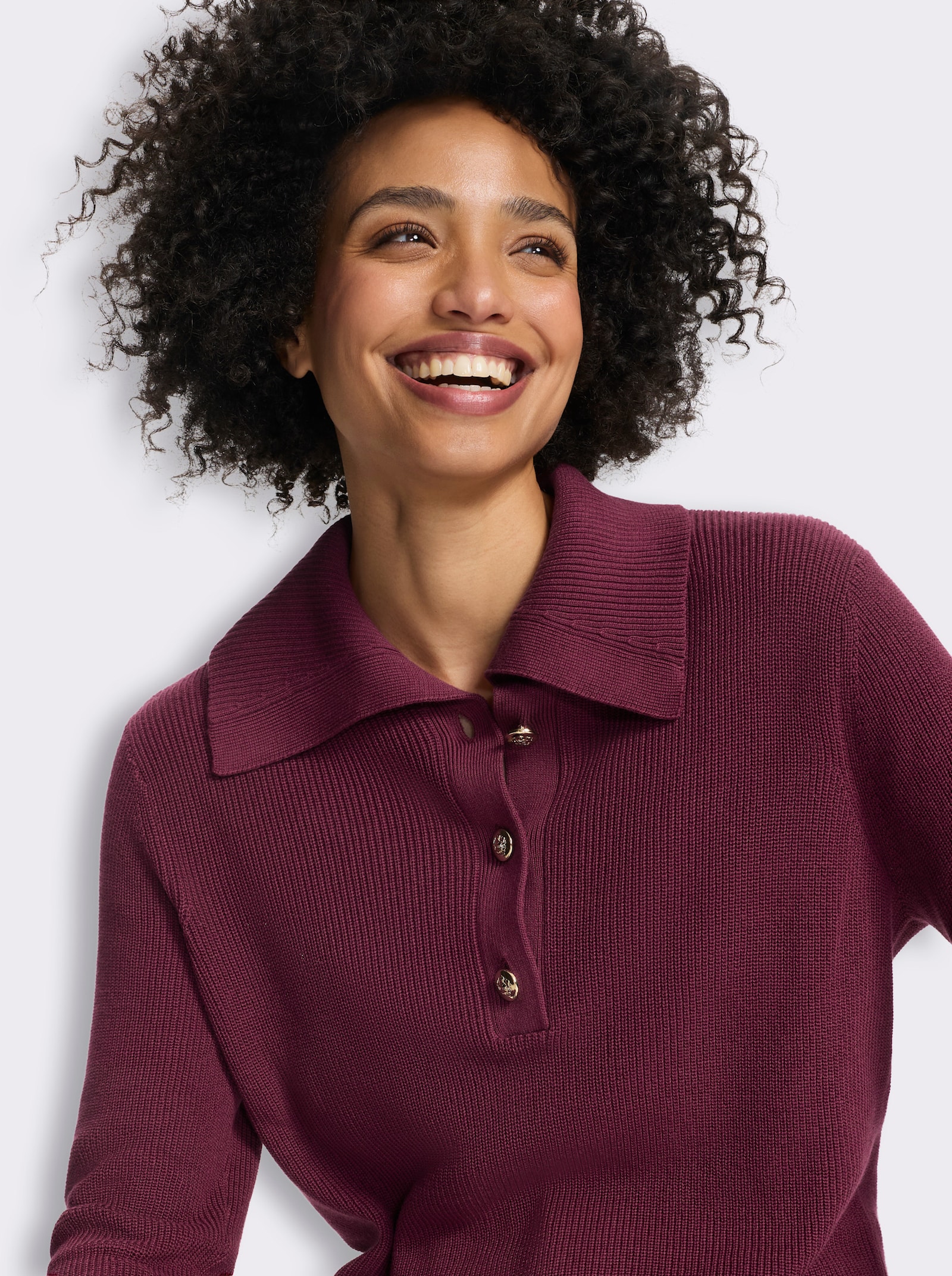 heine Langarm-Pullover mit Umlegekragen - bordeaux